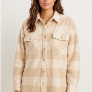 Aerie Women's Beige Plaid Button Front Shirt Jacket Shacket Size S